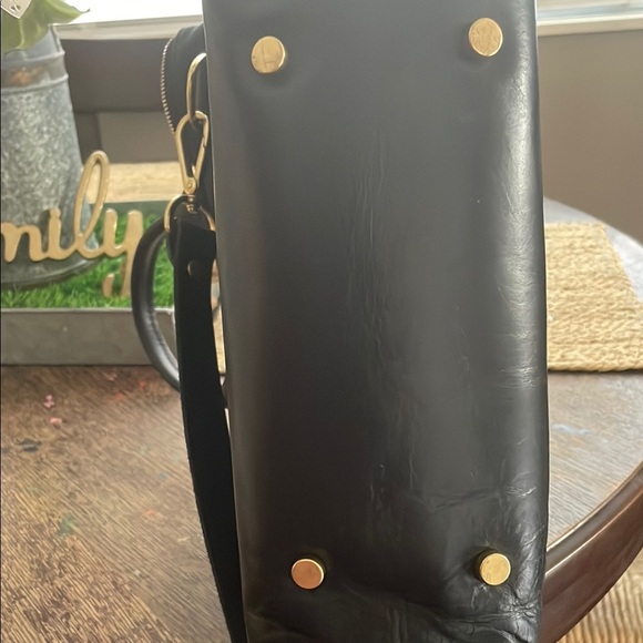 Black Canvas Leather Satchel with Adjustable Strap and Top Handle - Picture 3 of 9